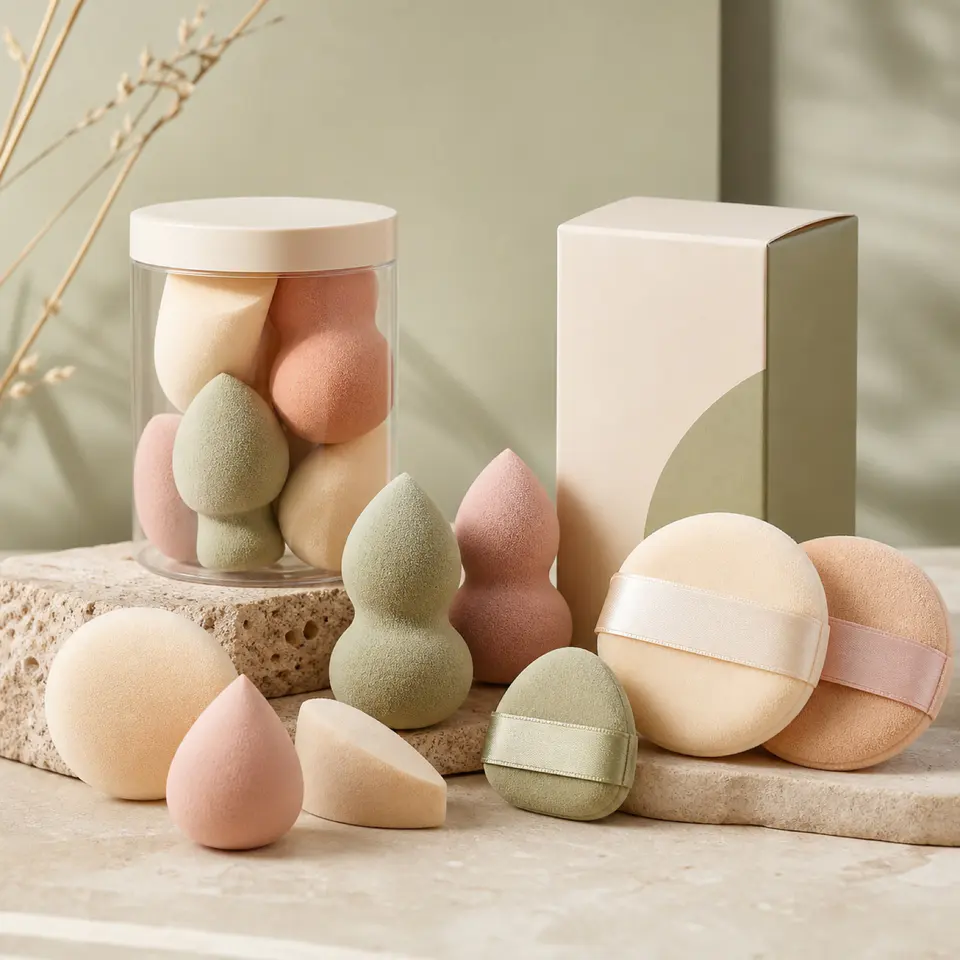 Beauty sponge and powder puff packaging directions